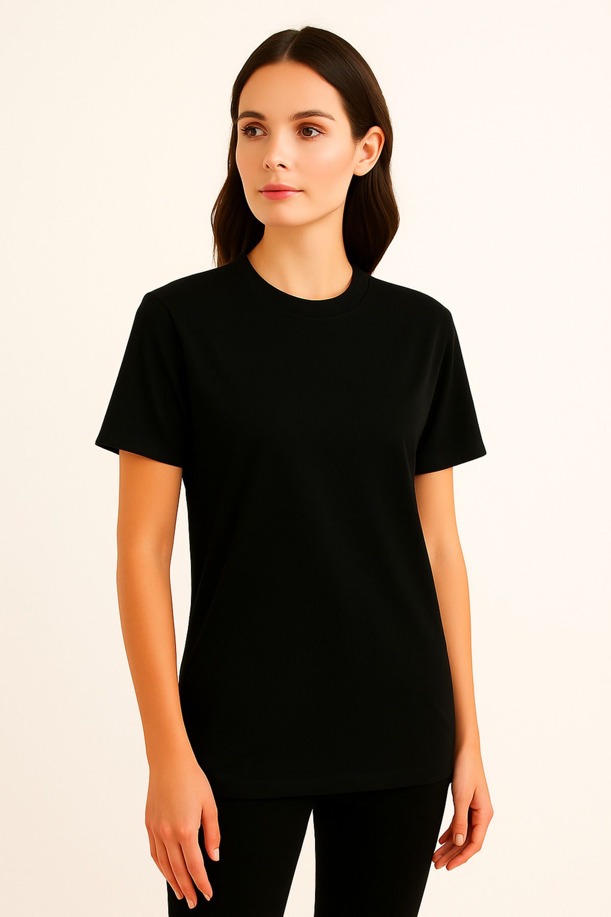 Unisex Siyah Düz Basic Kısa Kollu Tişört