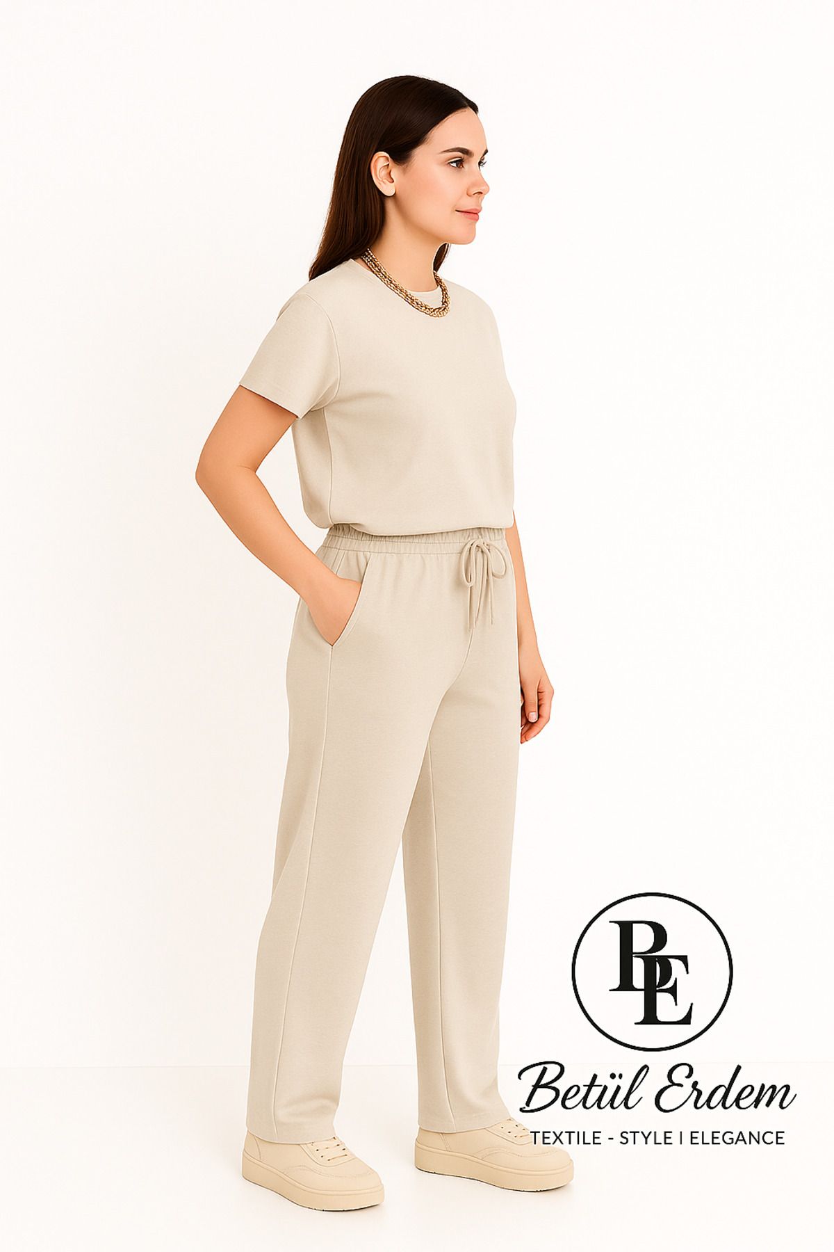 Bej Crop Alt-Üst Takım