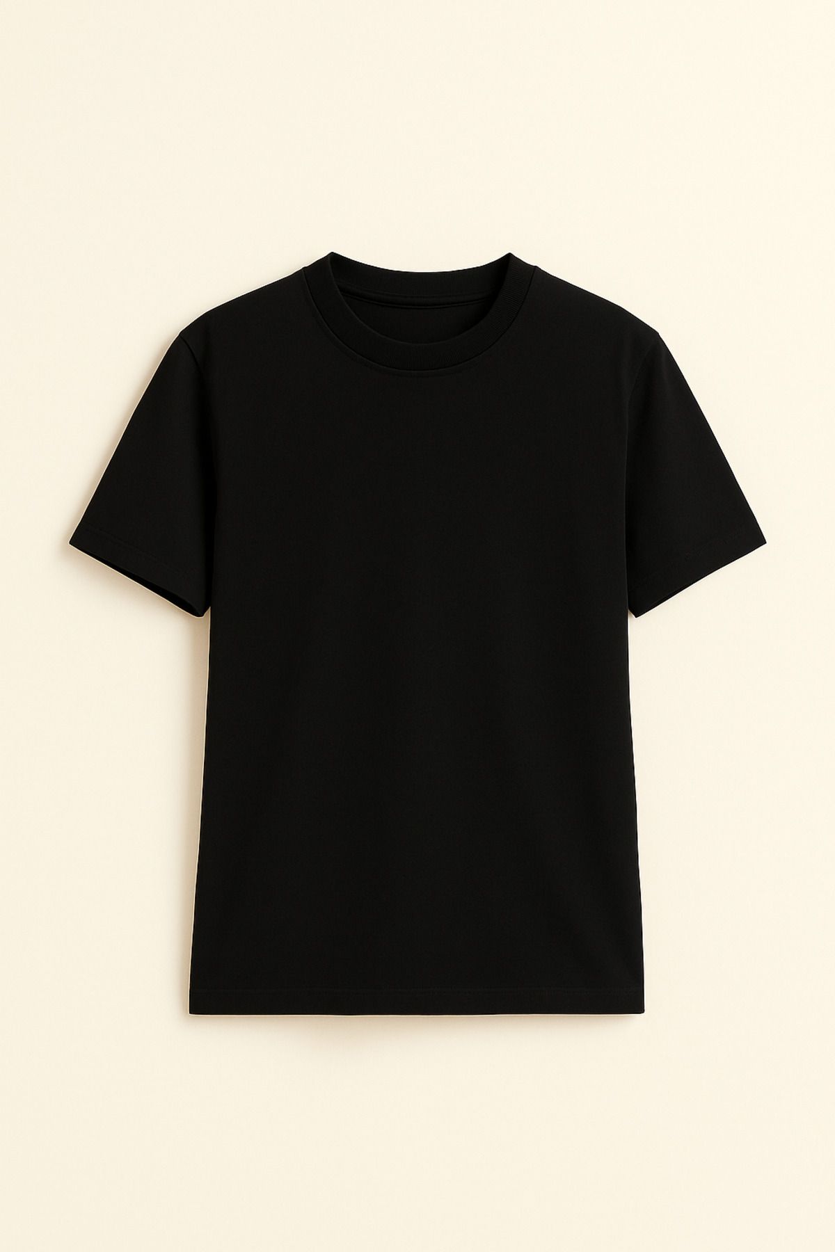 Unisex Siyah Düz Basic Kısa Kollu Tişört