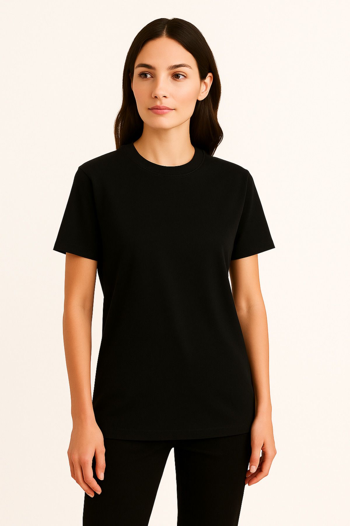 Unisex Siyah Düz Basic Kısa Kollu Tişört