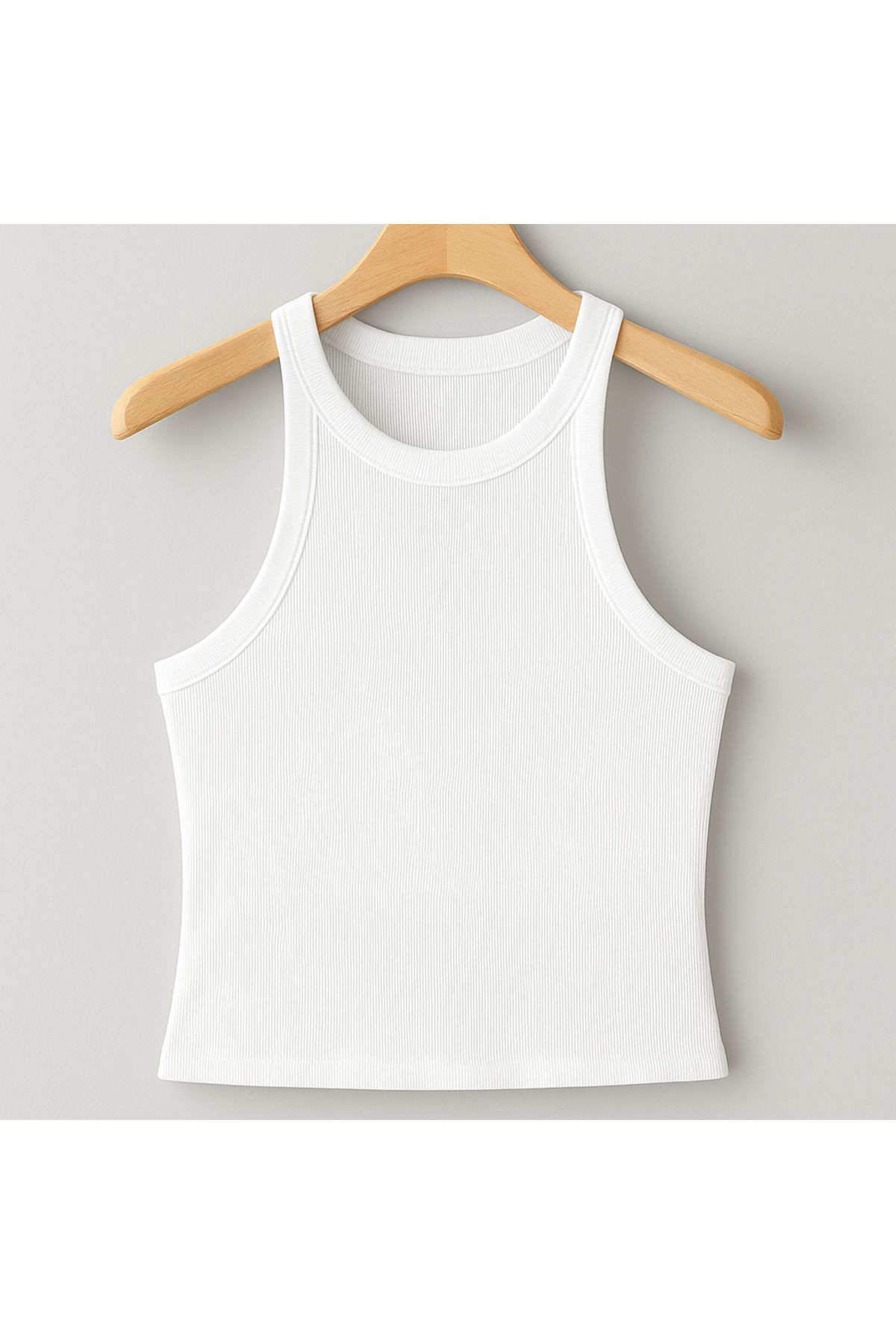 Kadın Beyaz Yüksek Yaka Ribana Atlet – Slim Fit