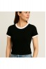 Kadın Siyah Beyaz Ribana Detaylı Slim Fit Tişört Standart Beden
