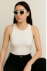 Kadın Beyaz Yüksek Yaka Ribana Atlet – Slim Fit